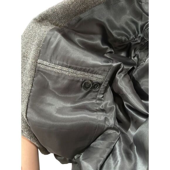 Studio Suits Handcrafted Gray Twead Wool Blend Blazer Silk Hankerchief Size 38 - Picture 9 of 14